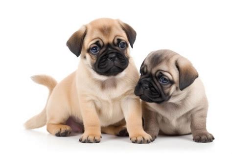 Premium Photo | Retriever and pug puppies playing together isolated on white