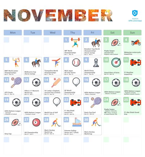 Sporting Events Calendar 2018, September-December - VPN Unlimited