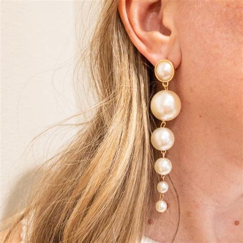 large pearl long drop earrings pearl statement earrings big bridal