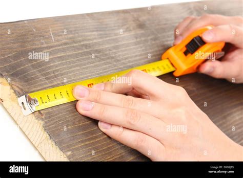 measuring wooden board close  stock photo alamy