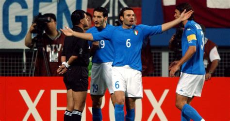 Referee Byron Moreno remonstrates with Italy players during their infamous World Cup quarter ...