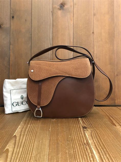 vintage gucci brown leather saddle crossbody bag equestrian twinsburg