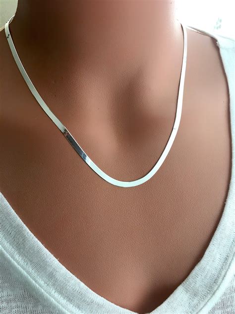 Herringbone Chain / Sterling Silver Snake Necklace / Snake Chain