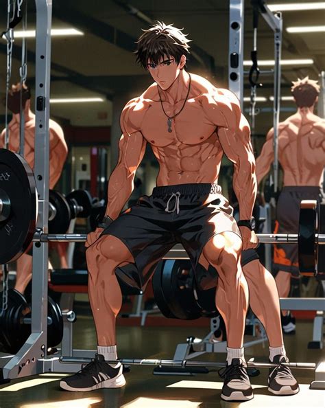 gym time gym boy drawing anime character physique gym background