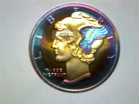 1 Oz Silver Round - Rainbow Toned Mercury Dime Design 0. 999 Fine