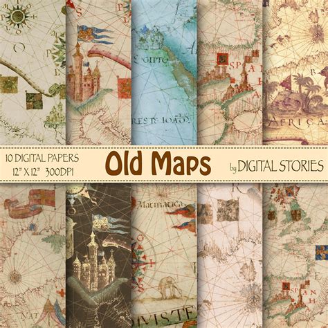 Vintage Maps Digital Paper: OLD Maps With World Antique Maps for ...