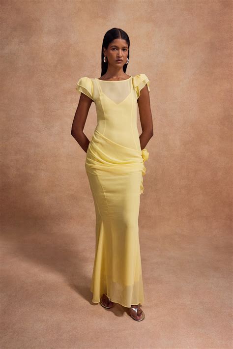 FLORENTINE MAXI DRESS IN SHERBET YELLOW CHIFFON – DE LA VALI OFFICIAL