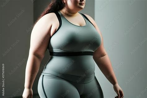 body and waist chubby shape of young woman wearing fitness suit (Ai generated) Stock