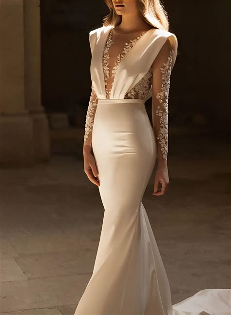 Open Back Boho Silk like Satin Wedding Dresses - Missacc