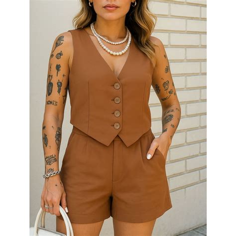 Conjunto Colete E Short Alfaiataria - Conjunto Feminino Colete e Short em Alfaiataria Conforto e Elegância ...
