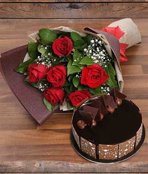 Chocolate Cake Flower Combo | Free Delivery | Carmel Flowers