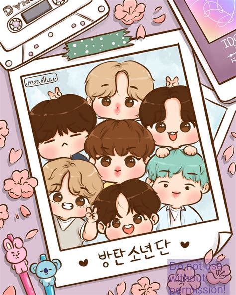 Merve shared a post on Instagram: “💜🌸 . . #bts #btsfanart #chibi #cute ...