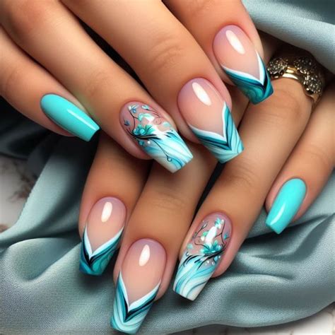 Abstract Aqua Blue French Tips in 2025 | Nail designs, Nail colors ...