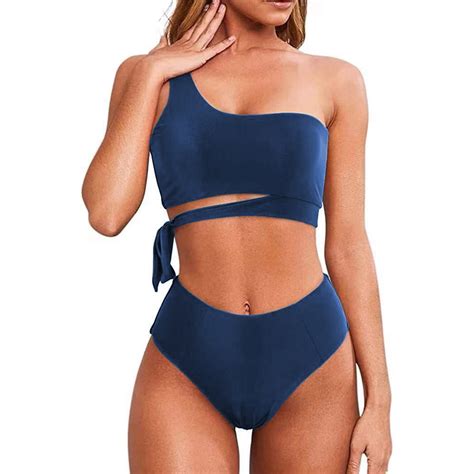 Arnsht Women's Two Piece One Shoulder Swimsuits Cut Out Knot High Waist
