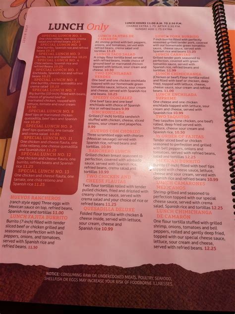 Menu at El Jalisco Mexican Restaurant, Johnstown