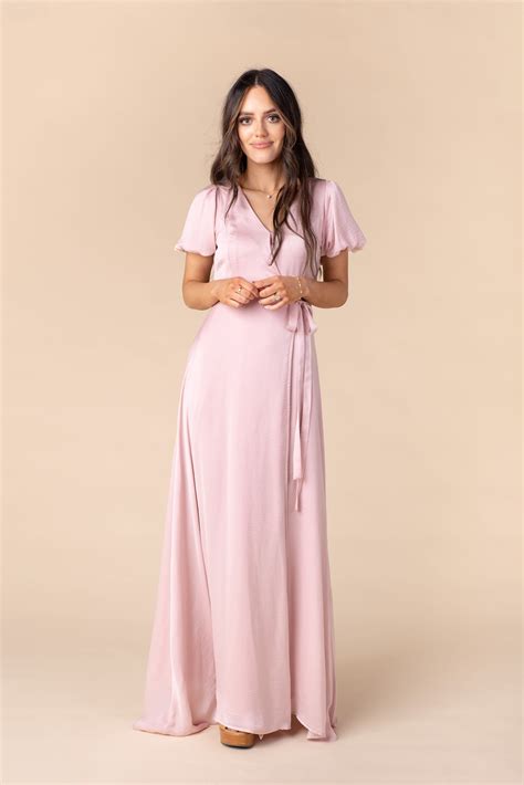 Mila Satin Dress - Dusty Pink - Dusty Pink / M | Pink modest bridesmaid