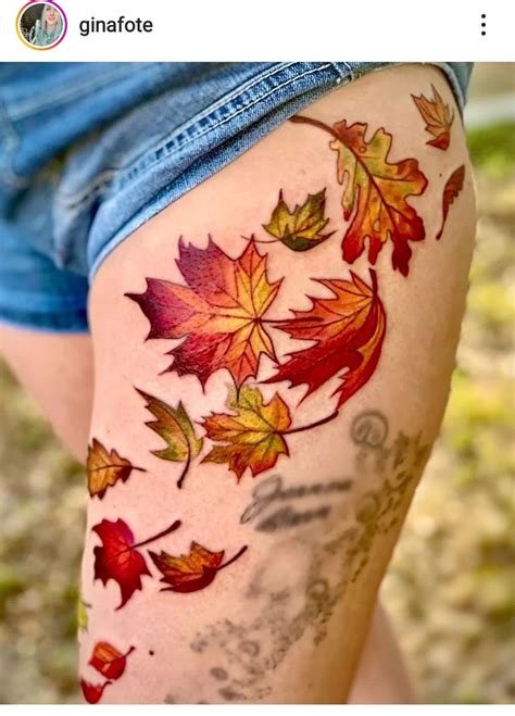 Autumn Leaves Tattoo on Thigh