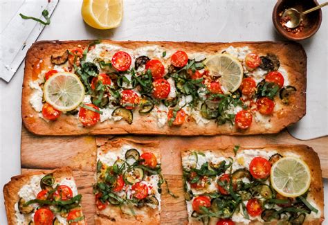 Cherry Tomato & Zucchini Flatbread with Lemony Ricotta, Chili Flake