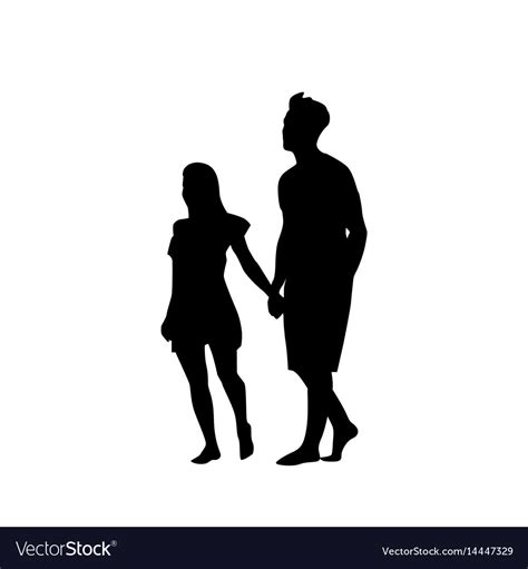 Silhouette couple man and woman walk holding hands