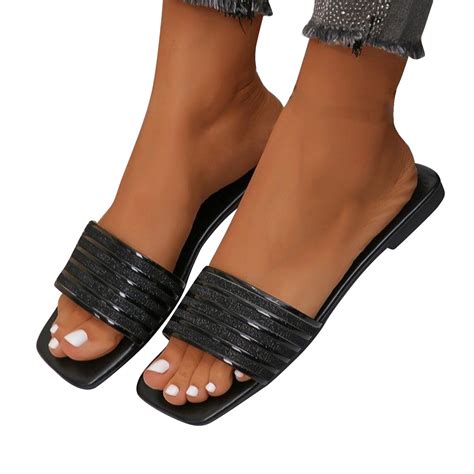 flat women black sandals 6