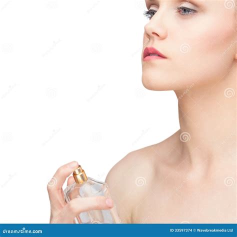 Beautiful Nude Model Spraying Perfume Stock Photo - Image of bare