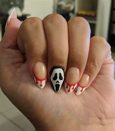 Acrylic nails with Ghostface and blood drip design, stiletto/almond ...