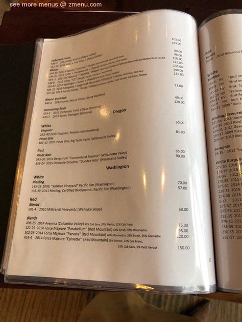 Menu at Bijou restaurant, Melville