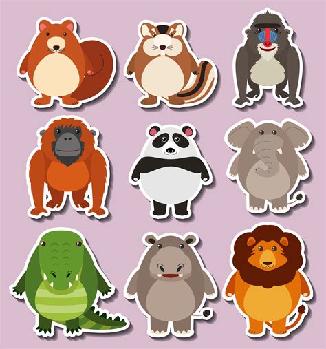 Sticker design with cute animals 297792 Vector Art at Vecteezy