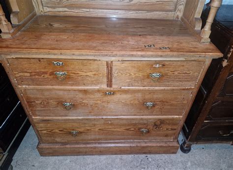 Victorian Pitch Pine Gothic Revival 2 Part Kitchen Housekeepers Cabinet
