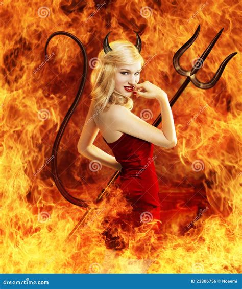 Young Woman As Devil In Fire Stock Photo - Image of fancy, fantasy