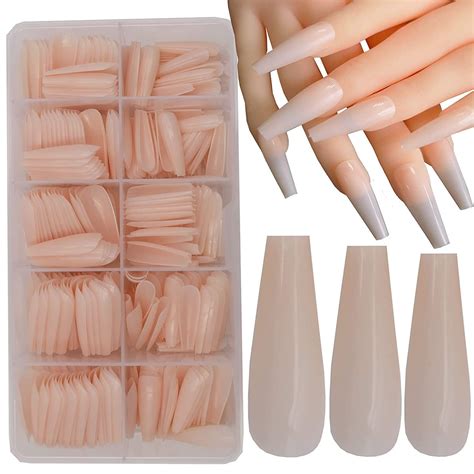 500pc Nude Pink Coffin False Nails Press on Full Cover Ballerina Fake