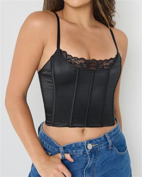 Shop Ava And Ever Heartbreak Satin Lace Corset Top In Black - Fast