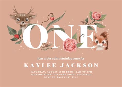 Woodland friends - 1st Birthday Invitation Template (Free) | Greetings ...