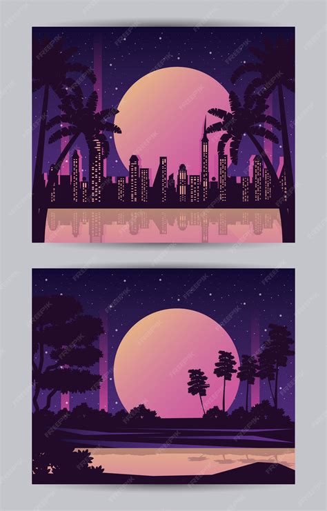 Premium Vector | Wanderlust poster with landscape and cityscape scenes