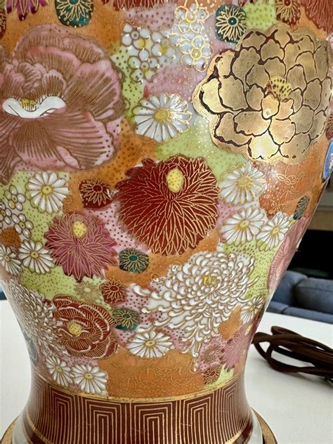 Pair of Japanese Satsuma Floral Porcelain Table Lamps For Sale at 1stDibs