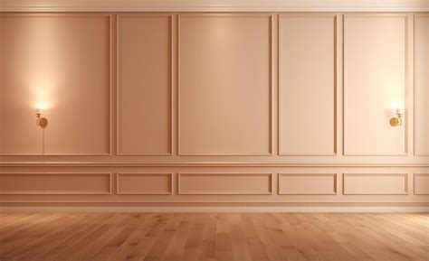 Premium AI Image | Light brown empty wall with decorative paneling and wood