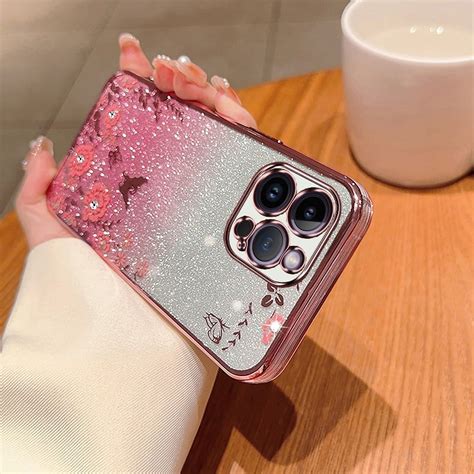 TECH CIRCLE For iPhone 12 Pro Max Flower Case, Cute Bling Glitter