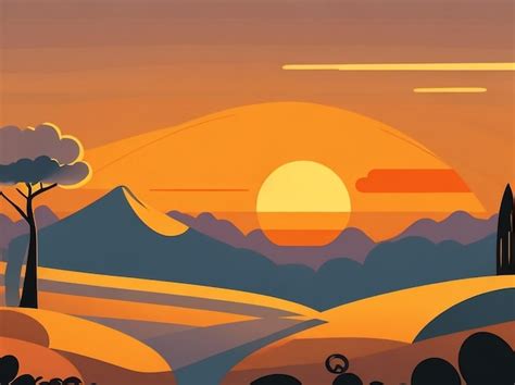 Premium AI Image | Sunset Dreams CartoonStyle Sunset Landscape Vector ...