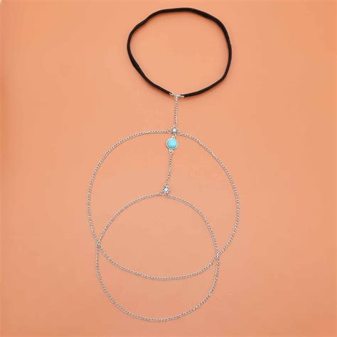N-8038 Drop Turquoise Gem Thigh Chain Leg Chain Silver Metal Chain Plus