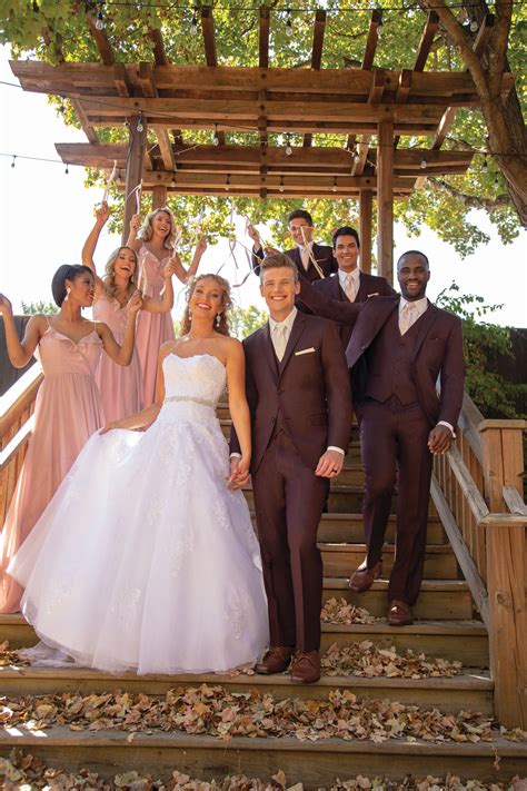 burgundy suit wedding party - Gaynelle Giroux