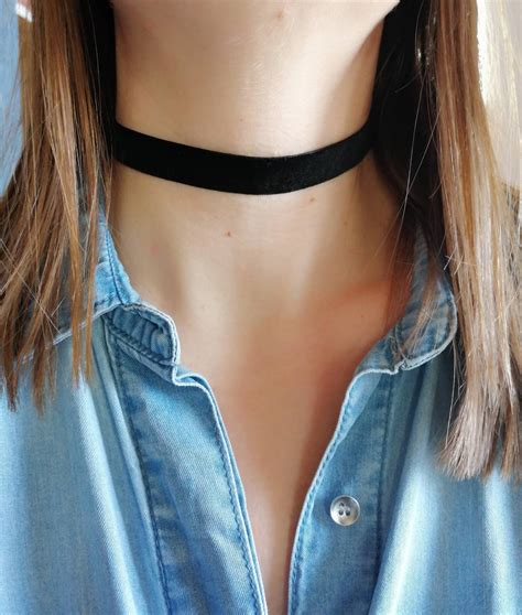 flat black velvet choker plain black choker necklace simple etsy