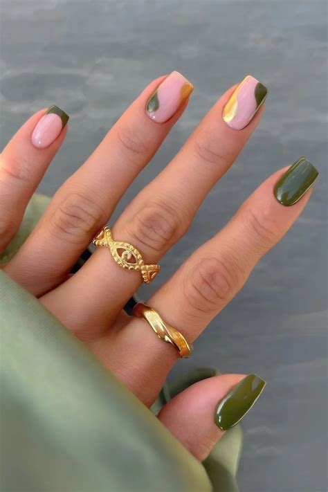 ways  wear olive green nailschrome gold accents