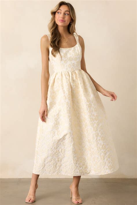 Butter Yellow Floral Jacquard Maxi Dress - Event Dresses | Red Dress