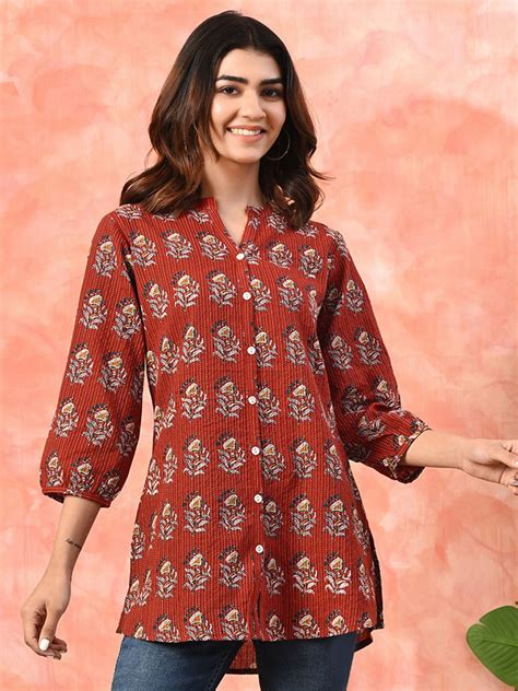 buy sangria mandarin collar printed cotton ethnic tunic tunics