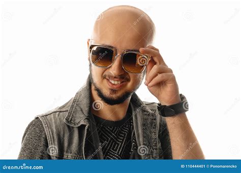 Cheerful Macho Man in Sunglasses Looking Away and Smiling Stock Image ...