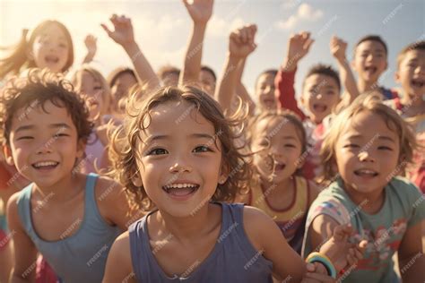 premium photo  kids children  happy face sitting  log