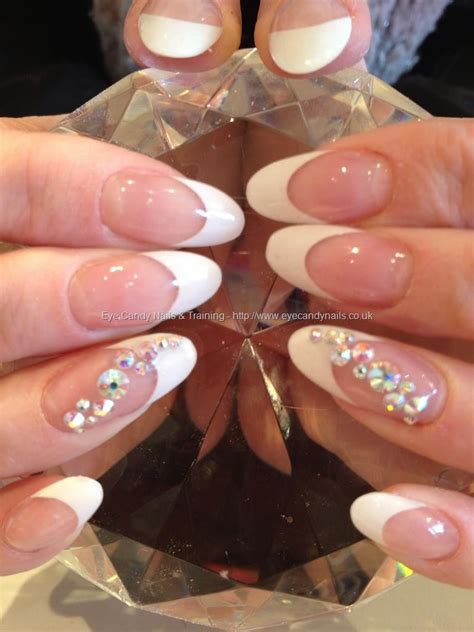 Acrylic+overlays+with+white+tips+and+Swarovski+crystal+ring+finger+nail ...