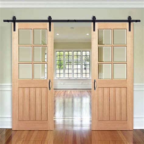 Modern Interior Double Sliding Barn Wood Doors with Glass Inserts - Hanse