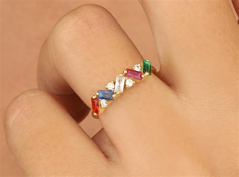 Women Birthstone Rings Personalized Family Rings Initial - Etsy