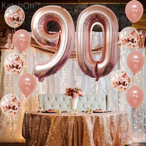 Rose Gold 90 Number Balloons - Large 40 Inch Mylar Balloons Pack with ...